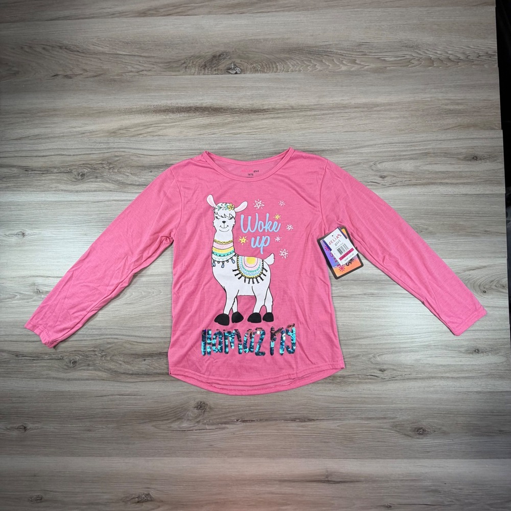 NWT Delias girl Pink Llama Woke Up Hamazng Long Sleeve T Shirt Kids Size 14 16‎